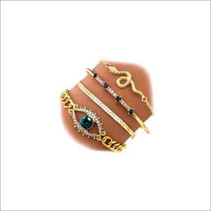 Adjustable Gold Bangle Bracelet Set, 4-Piece Dainty Charm Stack